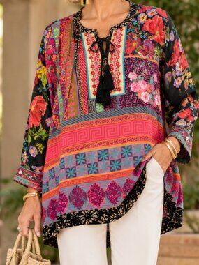 John Mark Women's Size 3X Boho Floral Patchwork Tunic Top – New With Tags